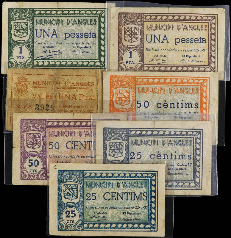 World Banknotes
Lote 7 billetes 25 Cèntims a 1 Pesseta. Municipi d´ ANGLES. A E...