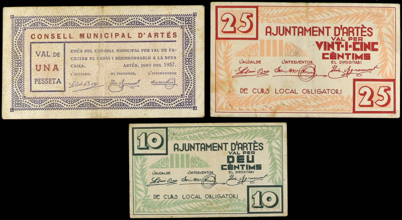 World Banknotes
Lote 3 billetes 10, 25 Cèntims y 1 Pesseta. Aj. d´ ARTÈS. El de...