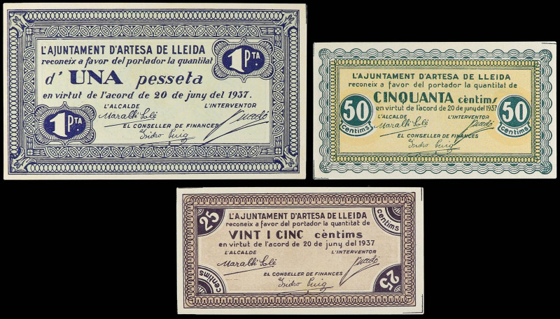 World Banknotes
Lote 3 billetes 25, 50 Cèntims y 1 Pesseta. Juny 1937. Aj. d´ A...