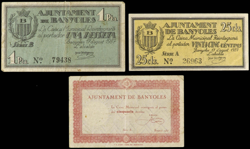 World Banknotes
Lote 3 billetes 25, 50 Cèntims y 1 Pesseta. Emissió 1937 y 17 A...