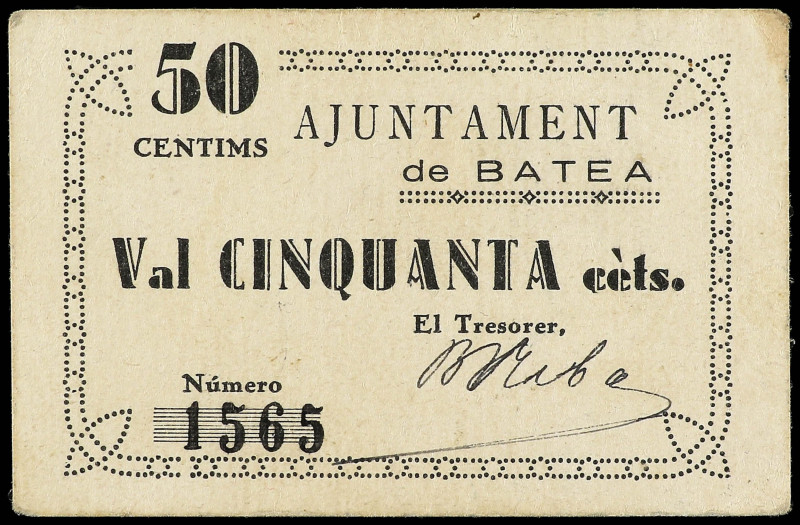 Catalonia
50 Cèntims. Aj. de BATEA. 2ª Emisión. RARO. AT-320. MBC+.