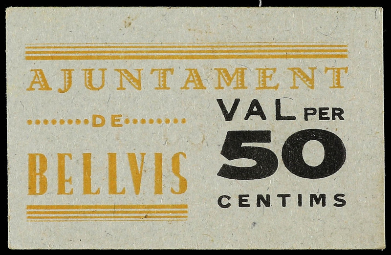 Catalonia
50 Cèntims. Aj. de BELLVIS. Cartón. ESCASO. AT-403. EBC.