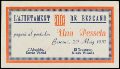 Catalonia
1 Pesseta. 20 Maig 1937. Aj. de BESCANO. AT-430a. SC-.