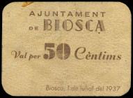 Catalonia
50 Cèntims. 1 Juliol 1937. Aj. de BIOSCA. Cartulina. ESCASO. AT-442. EBC.