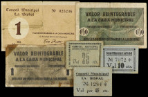 Catalonia
Lote 6 billetes 5 Cèntims a 1 Pesseta. C.M. de LA BISBAL D´ EMPORDÀ. 3 de cartón. A EXAMINAR. BC+ a EBC.