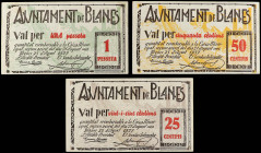 Catalonia
Lote 3 billetes 25, 50 Cèntims y 1 Pesseta. 25 Agost 1937. Aj. de BLANES. AT-464, 466, 468. MBC+ a EBC-.