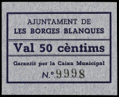 Catalonia
50 Cèntims. Aj. de LES BORGES BLANQUES. Cartón. ESCASO. AT-493. SC-.