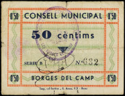 Catalonia
50 Cèntims. C.M. de BORGES DEL CAMP. (Pequeñas roturas). RARO. AT-495. MBC-.