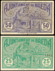 Catalonia
Lote 2 billetes 25 y 50 Cèntims. 11 Maig 1937. Aj. de BREDA. (50 Cèntims pequeñas roturas). AT-534, 535. MBC y EBC-.