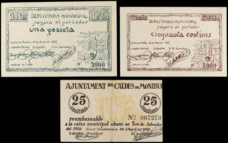 Catalonia
Lote 3 billetes 25 y 50 Céntimos y 1 Peseta. Maig y Agost 1937. Aj. d...