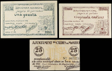 Catalonia
Lote 3 billetes 25 y 50 Céntimos y 1 Peseta. Maig y Agost 1937. Aj. de CALDES DE MONTBUI. AT-596, 597, 599. MBC a EBC+.