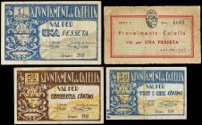 Catalonia
Lote 4 billetes 25, 50 Cèntims y 1 Pesseta (2). ´ Octubre 1937. Aj. de CALELLA. A EXAMINAR. AT-600/603. MBC a EBC-.