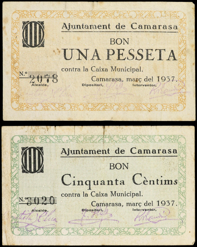 Catalonia
Lote 2 billetes 50 Cèntims y 1 Pesseta. Març 1937. Aj. de CAMARASA. (...