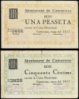 Catalonia
Lote 2 billetes 50 Cèntims y 1 Pesseta. Març 1937. Aj. de CAMARASA. (Pequeñas roturas). AT-617/618. MBC.