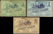 Catalonia
Lote 3 billetes 50 Cèntims, 1 y 2 Pessetes. 9 Abril 1937. C.M. de CANET DE MAR. AT-637/639. MBC- a EBC-.