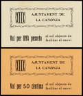 Catalonia
Lote 2 billetes 50 Cèntims y 1 Pesseta. Aj. de LA CANONJA. Cartulina. MUY ESCASOS. AT-640, 641. SC.