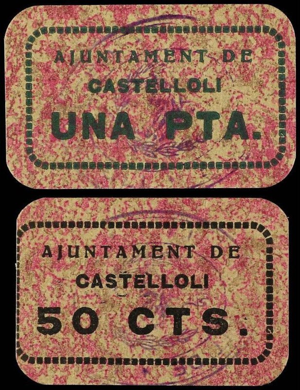 Catalonia
Lote 2 billetes 50 Cèntims y 1 Pesseta. Aj. de CASTELLOLÍ. Cartón. Se...