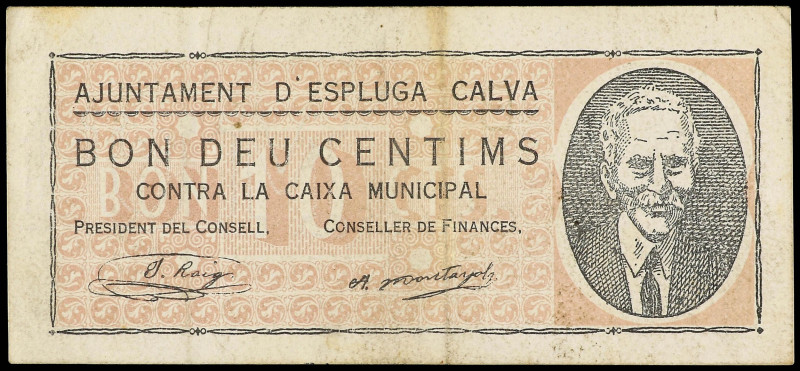 Catalonia
10 Cèntims. Aj. de L´ ESPLUGA CALVA. (Algo sucio). AT-952. MBC+.