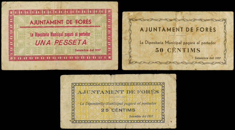 Catalonia
Lote 3 billetes 25, 50 Cèntims y 1 Pesseta. Setembre 1937. Aj. de FOR...