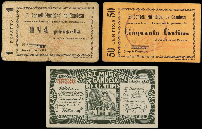 Catalonia
Lote 3 billetes 10, 50 Cèntims y 1 Pesseta. Juny y 17 Setembre 1937. ...