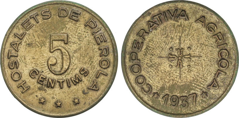 Catalonia
5 Cèntims. 1937. COOPERATIVA AGRÍCOLA HOSTALETS DE PIEROLA. Latón. ES...