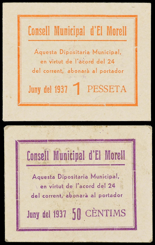 Catalonia
Lote 2 billetes 50 Cèntims y 1 Pesseta. Juny 1937. C.M. d´ EL MORELL....