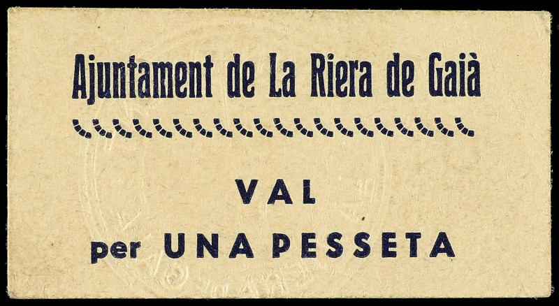 Catalonia
1 Pesseta. Aj. de LA RIERA DE GAIÀ. Cartón. ESCASO. AT-2124. EBC-.