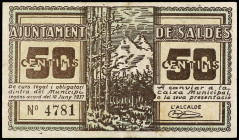 Catalonia
50 Cèntims. 10 Juny 1937. Aj. de SALDES. ESCASO. AT-2254a. MBC+.