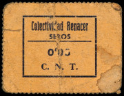 Catalonia
0´ 05 Pesetas. COLECTIVIDAD RENACER C.N.T. SEROS. (Leves roturas y falta de papel). MUY RARO. RGH-9970. MBC-.
