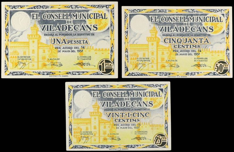 Catalonia
Lote 3 billetes 25, 50 Cèntims y 1 Pesseta. Maig 1937. C.M. de VILADE...