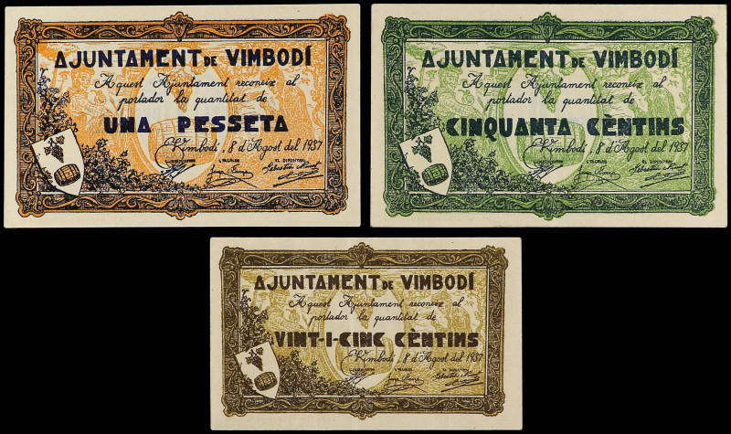 Catalonia
Lote 3 billetes 25, 50 Cèntims y 1 Pesseta. 8 Agost 1937. Aj. de VIMB...