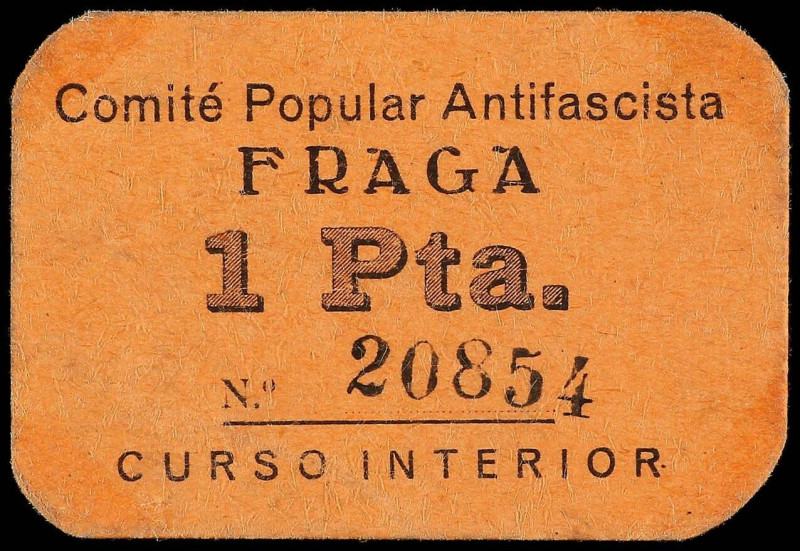 Aragon
1 Peseta. Comité Popular Antifascista FRAGA (Huesca). Cartón. RGH-2513. ...
