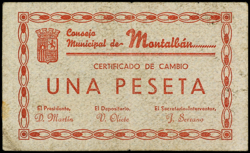 Aragon
1 Peseta. 1 Junio 1937. C.M de MONTALBÁN (Teruel). ESCASO. RGH-3621. MBC...