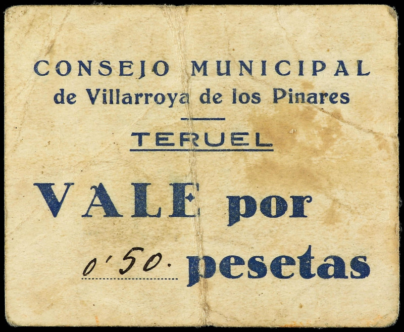 Aragon
0´ 50 Pesetas. C.M. de VILLARROYA DE LOS PINARES. (Teruel). Cartón. (Man...