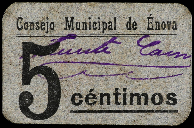 Valencia
5 Céntimos. C.M. de ÉNOVA (Valencia). MUY RARO. RGH-2304; TV-729. EBC....