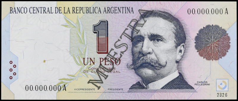 World Banknotes
Specimen 1 Peso. ARGENTINA. Carlos Pellegrini. Con sobrecarga M...