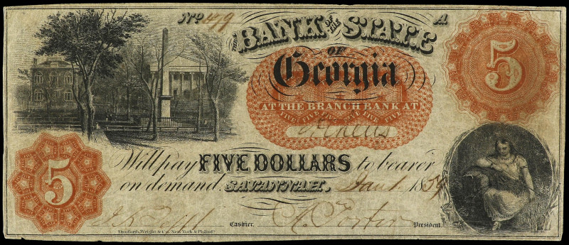 World Banknotes
5 Dollars. Enero 1859. ESTADOS UNIDOS. GEORGIA. THE BANK OF THE...