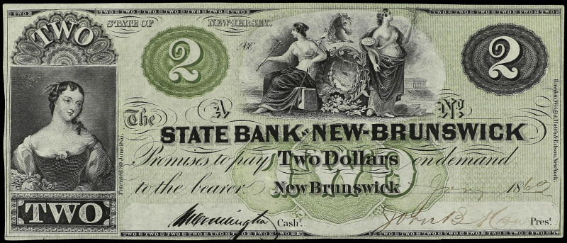 World Banknotes
2 Dollars. 1862. ESTADOS UNIDOS. NEW JERSEY. STATE BANK NEW BRU...