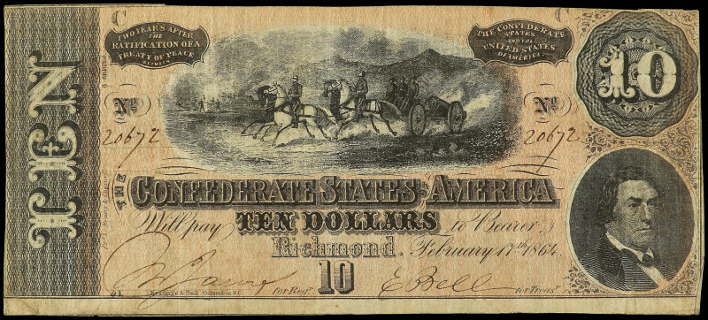 World Banknotes
10 Dollars. 17 Febrero 1864. ESTADOS UNIDOS. THE CONFEDERATE ST...