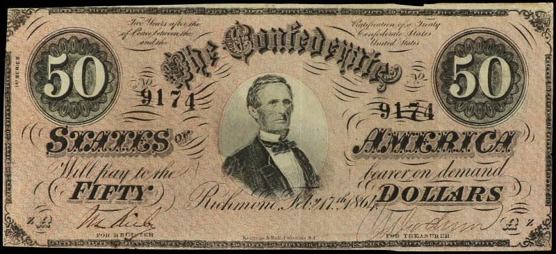 World Banknotes
50 Dollars. 17 Febrero 1864. ESTADOS UNIDOS. THE CONFEDERATE ST...