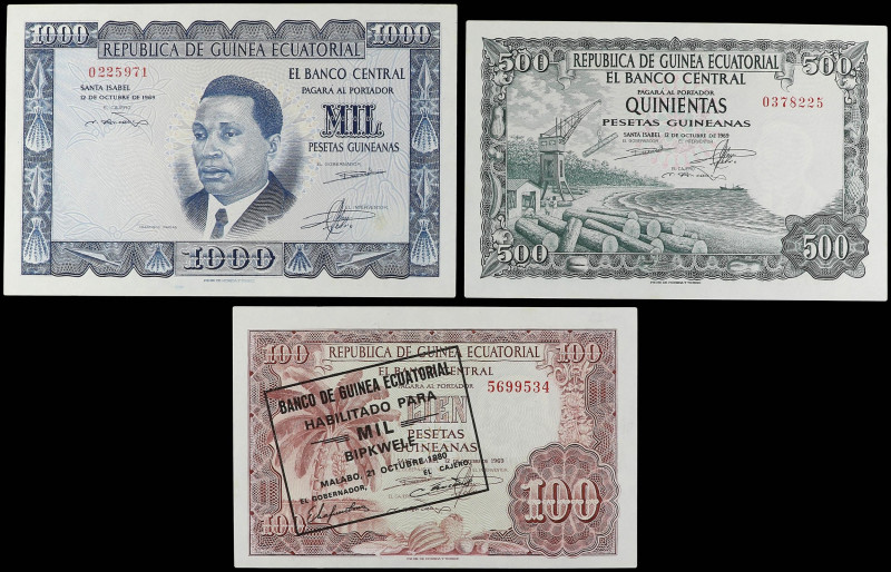 World Banknotes
Lote 3 billetes 100, 500 y 1.000 Pesetas. 12 Octubre 1969. GUIN...