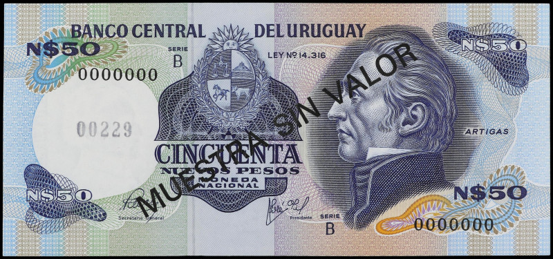 World Banknotes
Specimen 50 Nuevos Pesos. (1978). URUGUAY. J. Artigas. Con sobr...