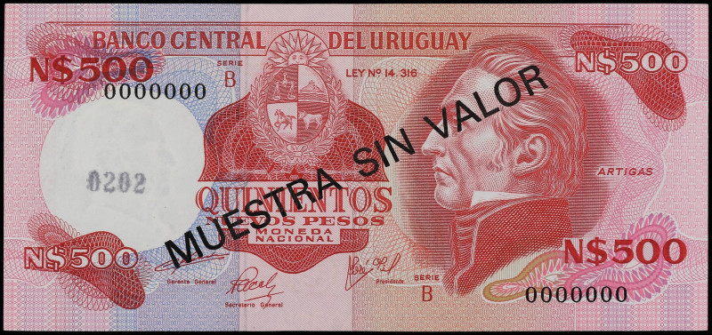 World Banknotes
Specimen 500 Nuevos Pesos. (1978). URUGUAY. J. Artigas. Con sob...