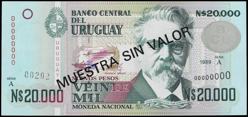 World Banknotes
Specimen 20.000 Nuevos Pesos. 1989. URUGUAY. J. Zorrilla de San...