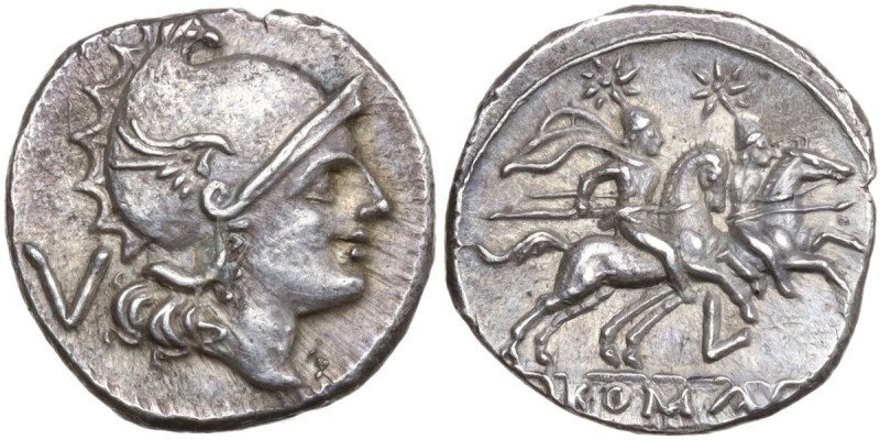 Northern Apulia, Luceria. L series. AR Quinarius, c. 213 BC. D/ Head of Roma rig...