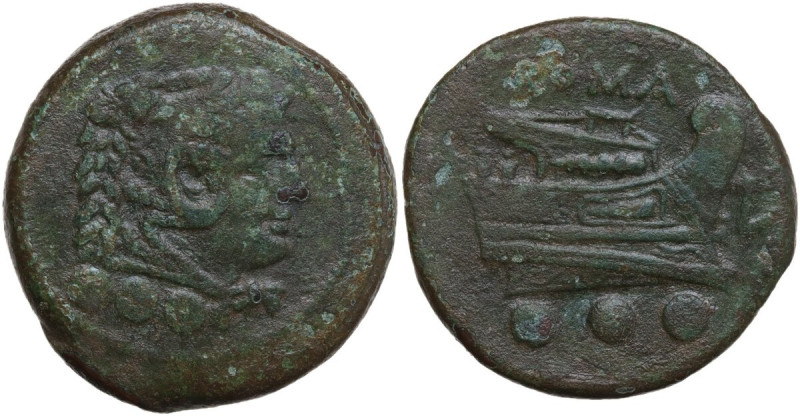 Northern Apulia, Luceria. First heavy L series. AE Quadrans, c. 214-212 BC. D/ H...