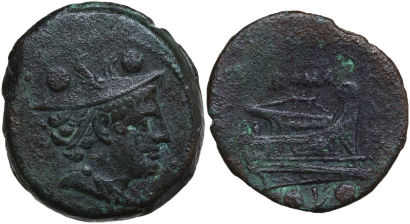 Northern Apulia, Luceria. First heavy L series. AE Sextans, c. 214-212 BC. D/ He...