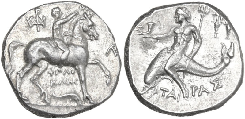 Greek Italy. Southern Apulia, Tarentum. AR Nomos, c. 240-228 BC. Philokles magis...