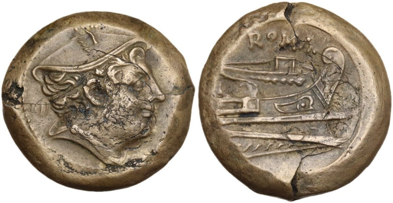 Anonymous semilibral series. AE Semuncia, c. 217-215 BC. Obv. Head of Mercury ri...