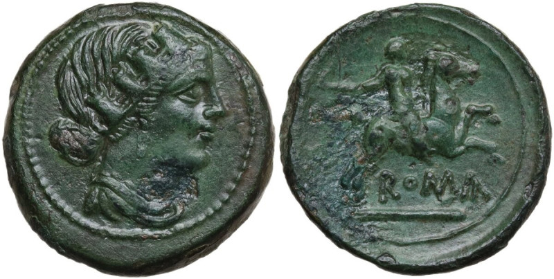 Anomalous Semilibral series. AE Semuncia, c. 217-215 BC. Obv. Draped female bust...